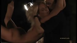 Skinny roped blonde being fucked in her small throat