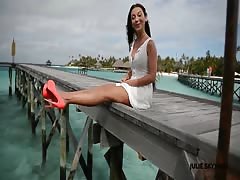 cute girl teasing walking & upskirt in high heels maldives