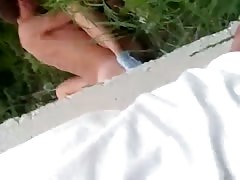 Sex on the grass starring a long-legged Russian beauty
