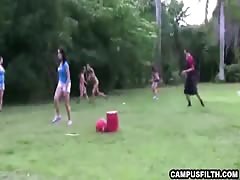 Crazy outdoor college games end up with girls flashing